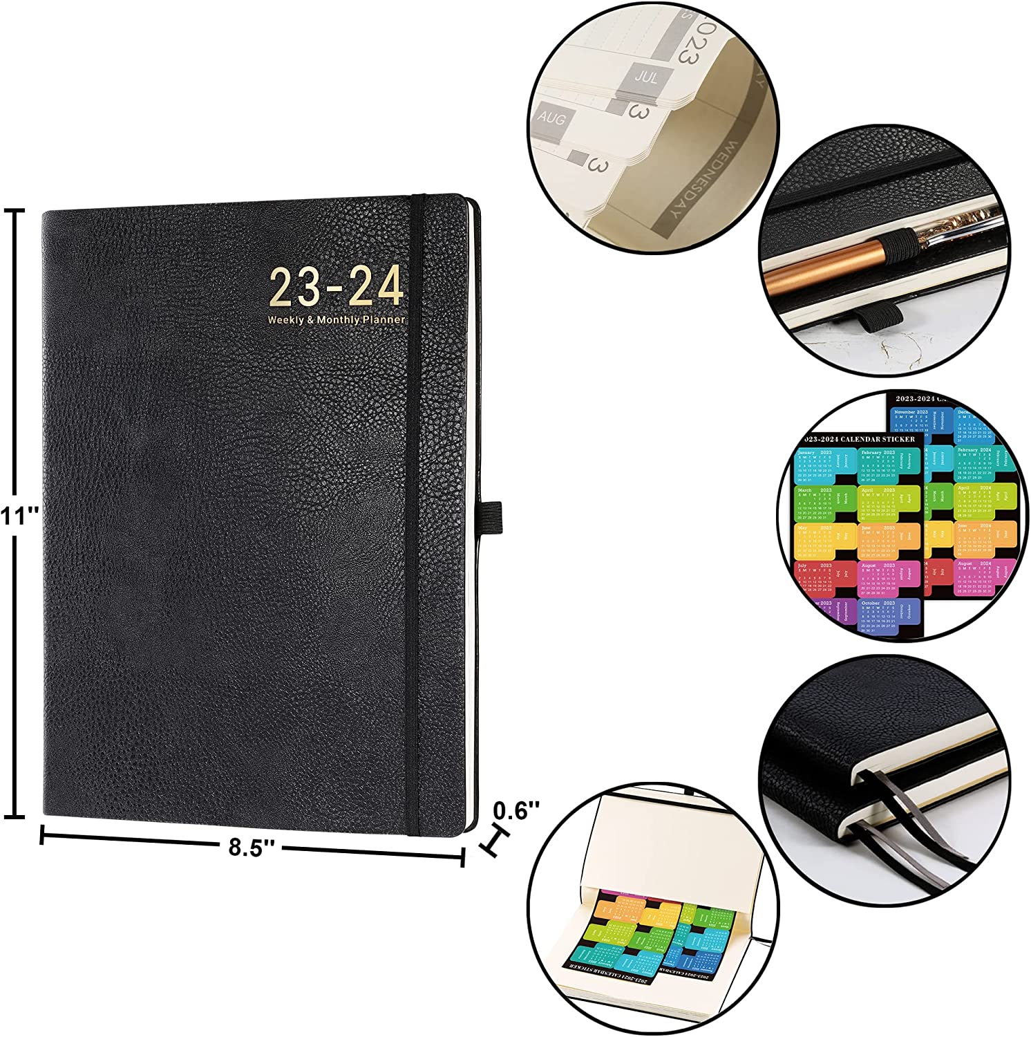 Planner 2023-2024 - 2023-2024 Academic Weekly Monthly Planner, July 2023 - June 2024, 8.5" x 11", Leather Cover with Thick Paper, Back Pocket with Notes Pages - Rose Gold - Image 6